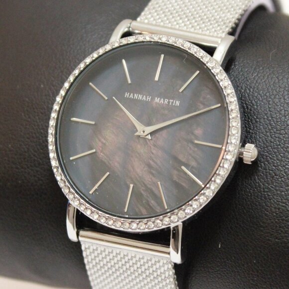 Women's Casual Watch With Rhinestones Natural Shell Dial Mesh Bracelet 36mm - Picture 7 of 13